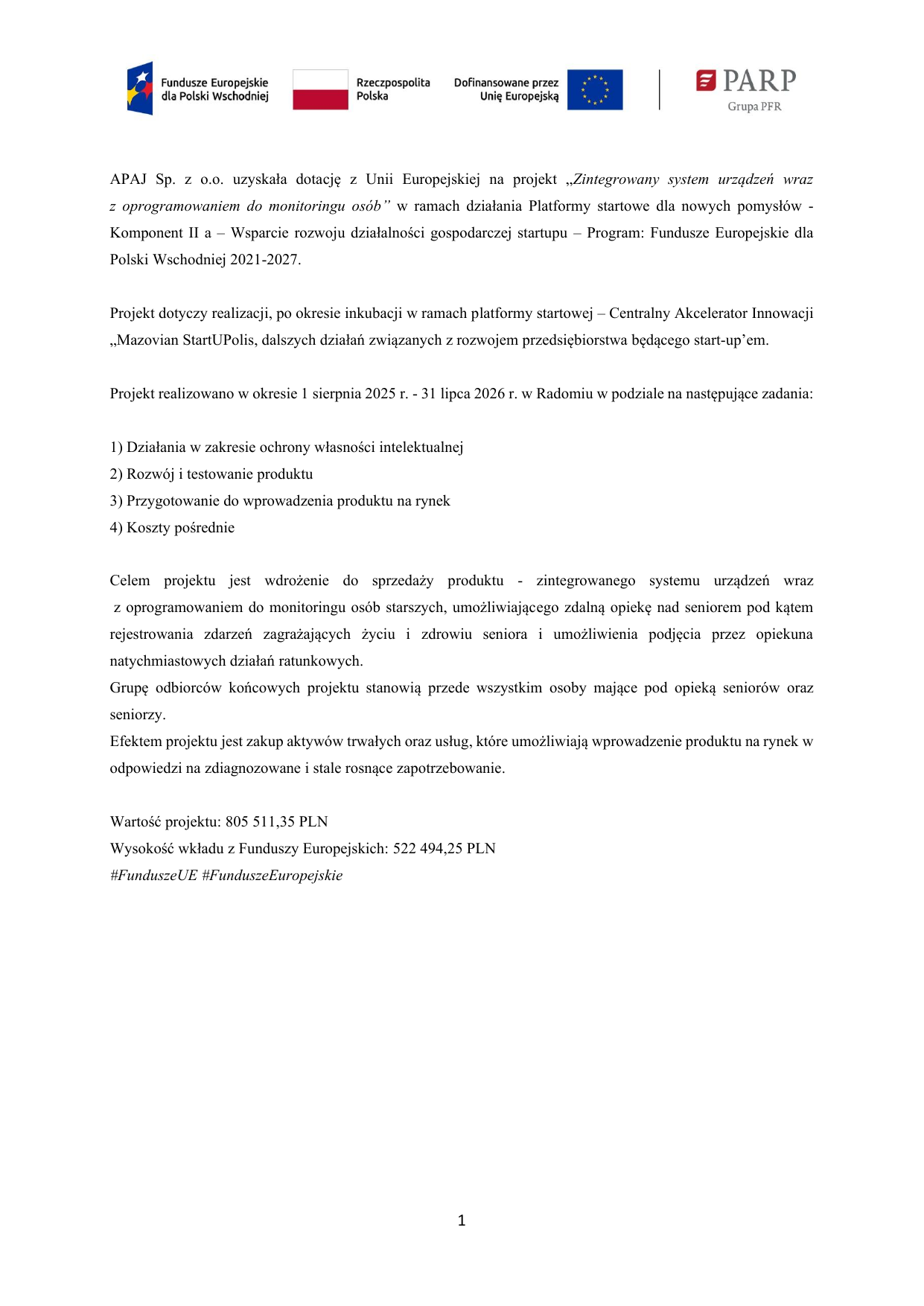 Podgląd informacji na portal społecznościowy APAJ